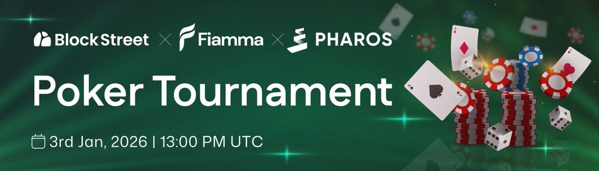 🎉 Block Street × <a href="/pharos_network/">Pharos | Testnet Live</a> × <a href="/fiamma_labs/">𝗙𝗶𝗮𝗺𝗺𝗮 🦙🔥</a> Poker Tournament is live!

Three communities. One table.
Testnet tokens, exclusive roles, and real upside on the line.
Register, play clean, and claim your spot.
app.lepoker.io/m/mJdoDZh

The cards are dealt, see you at the tables!