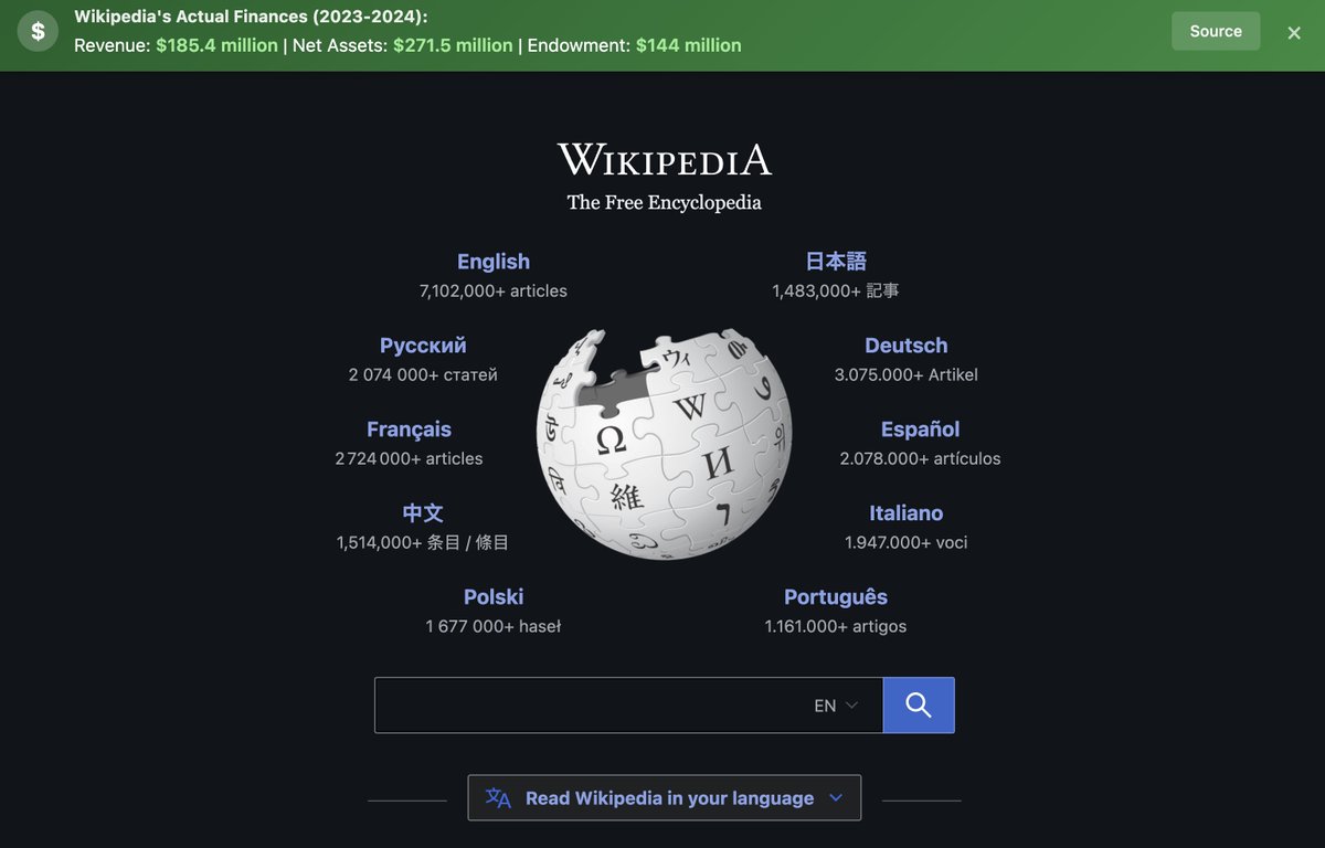 made an extension to replace wikipedia asking for donations with how much actual money they made