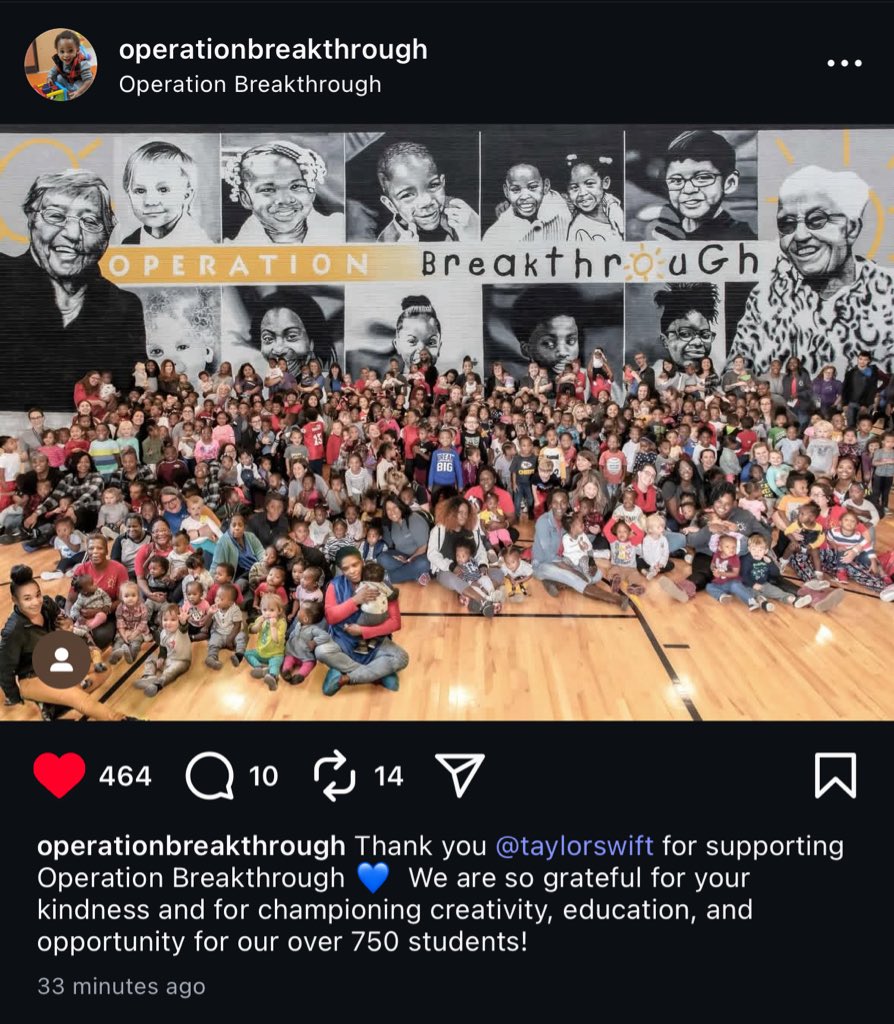 TSUpdating's tweet image. 🚨| Taylor Swift has donated to Operation Breakthrough an organization that provides education and aid to children and families in poverty.

“We are so grateful for your kindness and for championing creativity, education, and opportunity for our over 750 students!”