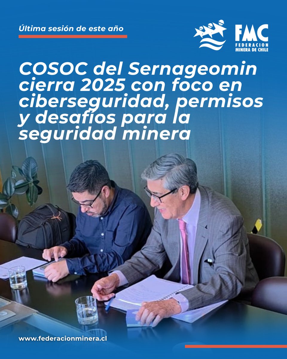 ⛏️🏛️ En su última sesión anual, el Consejo de la Sociedad Civil del Sernageomin revisó los principales desafíos del organismo para 2026, con énfasis en seguridad minera, modernización institucional y diálogo con la sociedad civil.

Lee la nota ➡️ dub.sh/cvpl05C