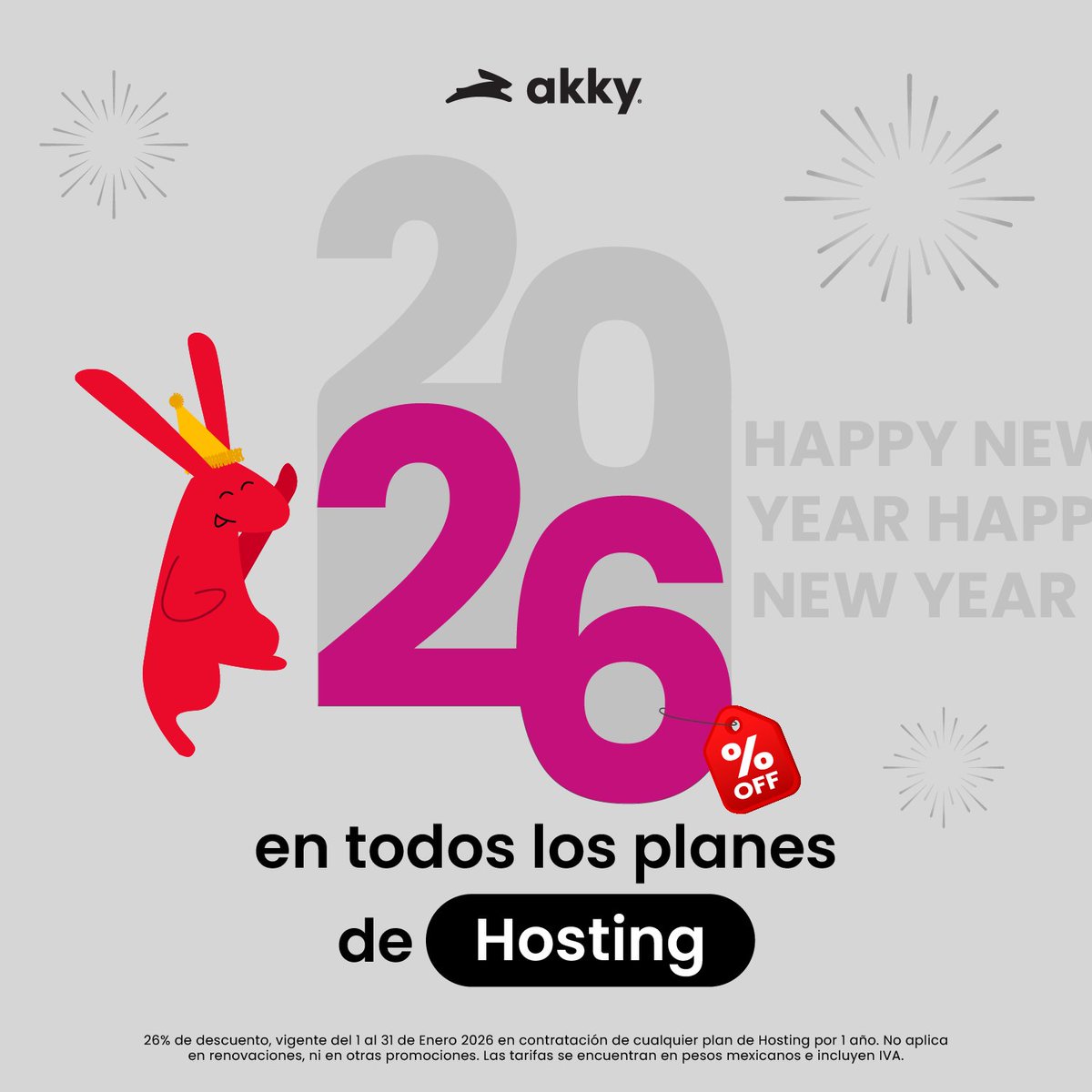 Empieza el año dándole un hogar a tu idea en Internet. 💻🚀
✅ Todos nuestros Planes de Hosting tienen 26% de descuento para darle vida a tu proyecto en el mundo digital.

👉 ¡Hazlo ahora akky.mx/servicios/host…!