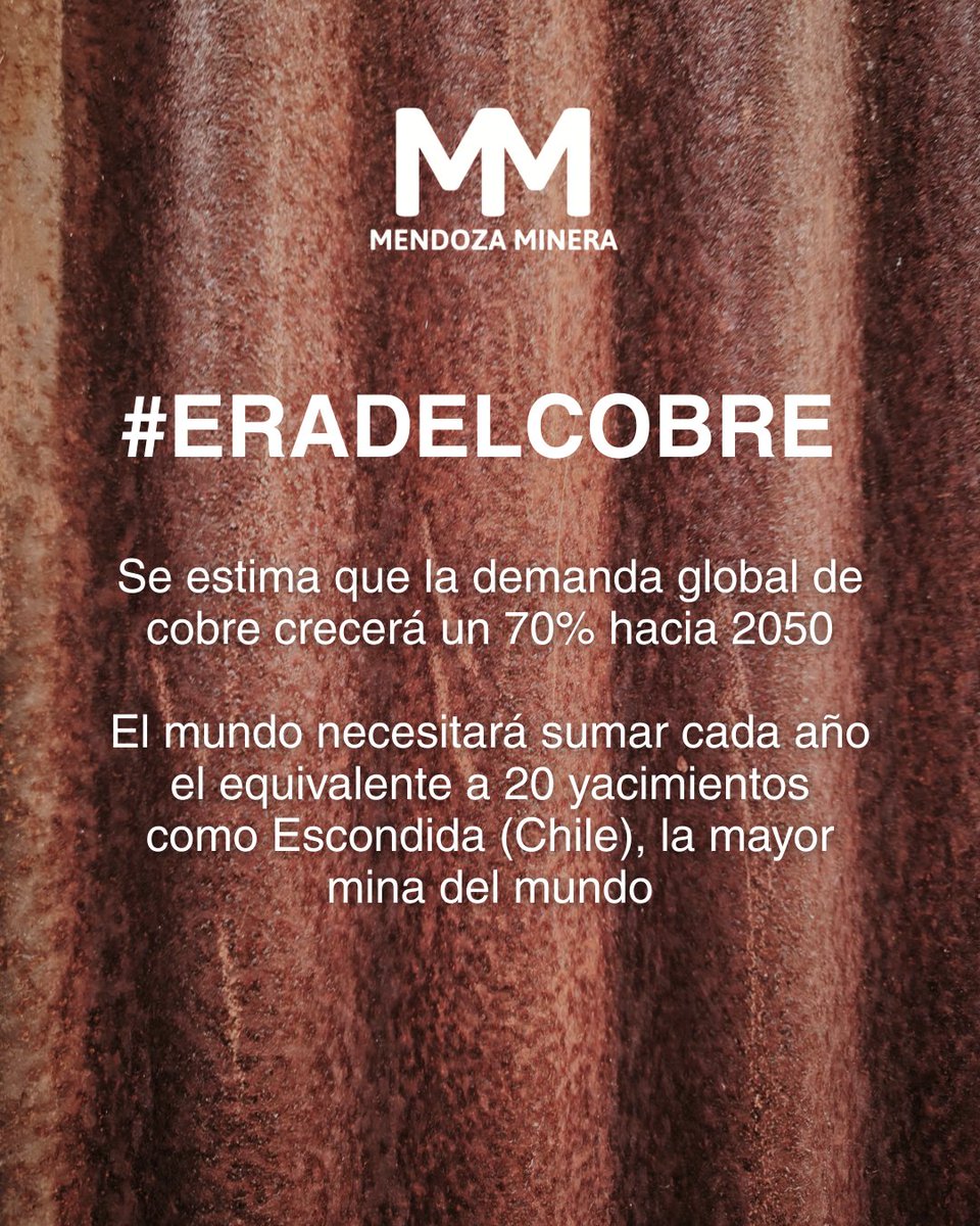 El cobre es esencial para el futuro: sin cobre, no hay electrificación ni digitalización posibles.
Pero hay un problema: la mitad del cobre que se necesitará en 2035 aún no tiene proyectos en marcha.

Seguinos para enterarte cómo Mendoza se prepara para formar parte del futuro.