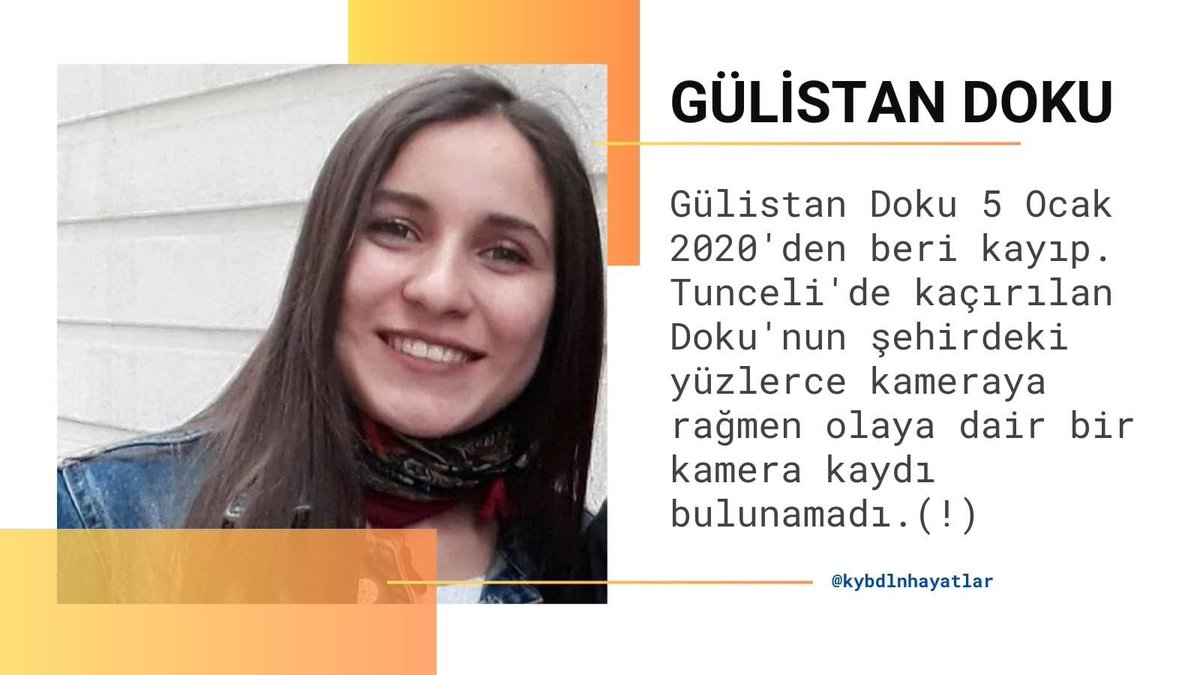 5 Ocak 2020’den beri kayıp.
Yüzlerce kameranın olduğu bir şehirde tek bir görüntü yok (!).
Gülistan Doku nerede? MasumlarTutsak SuçlularÖzgür
#GülistanDoku #KayıplarBulunsun