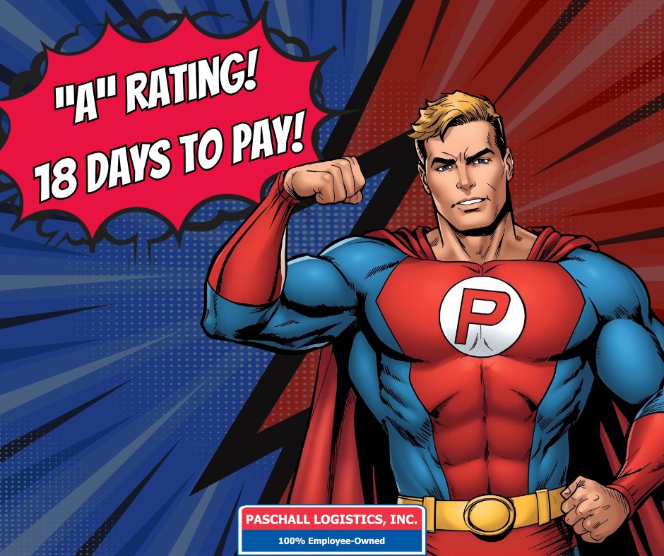 PaschallLogist's tweet photo. Consistency is key! We still have an "A" rating! With 18 days to pay! 💪 

#EmployeeOwned #ShippingHeroes #logistics #3pl #freight #shipping https://t.co/w5xtNzYWH7