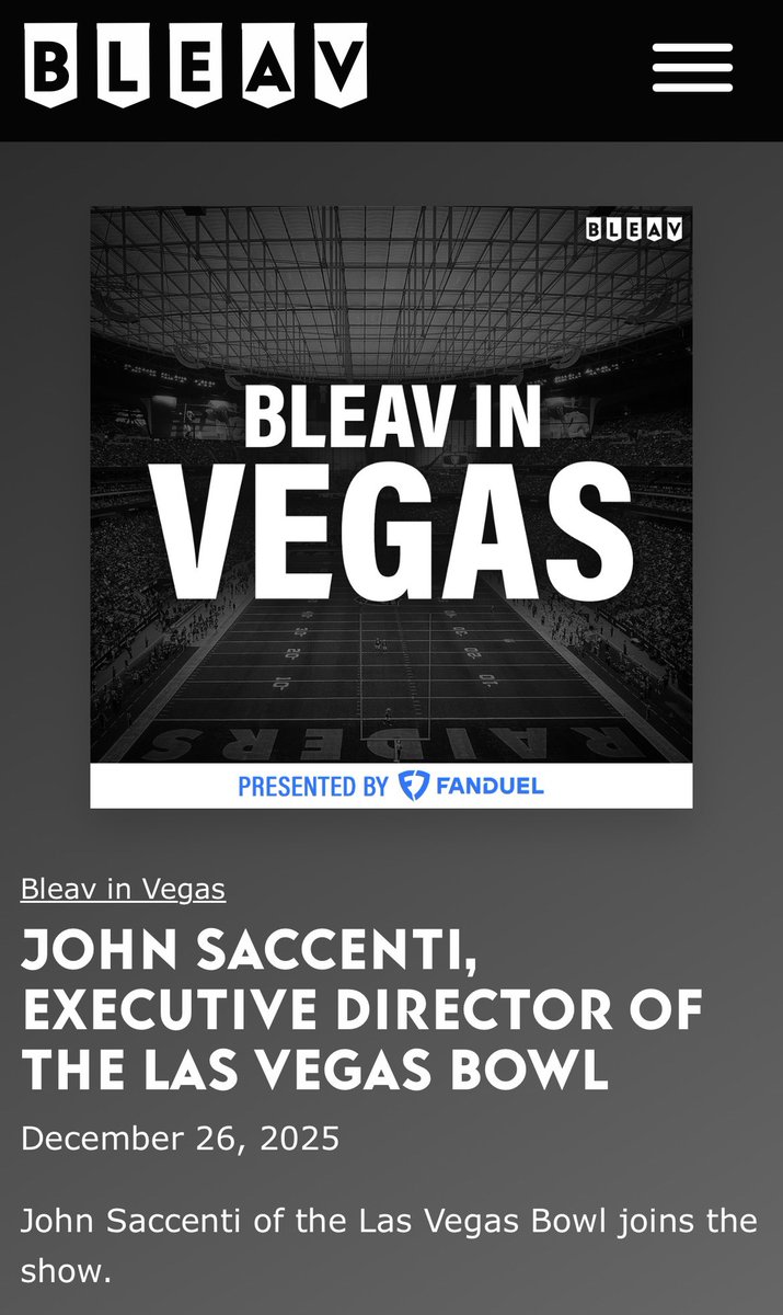 BLEAVinVegas's tweet photo. Before tomorrow’s game listen to our interview with John Saccenti, Executive Director of the @LasVegasBowl https://t.co/bJQZQCtYmP… https://t.co/F4LMNHtlKV