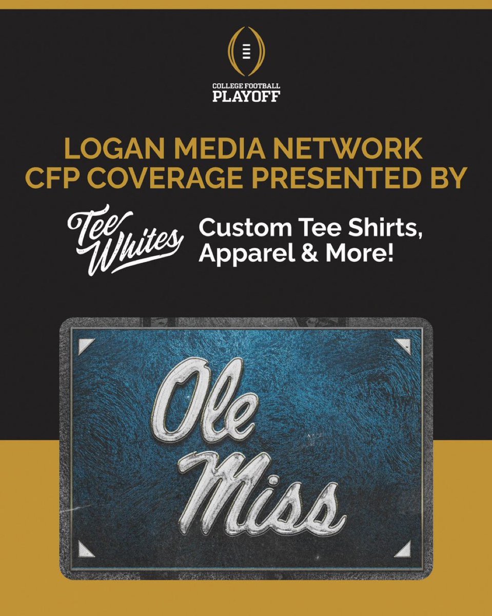 BradLoganCOTE's tweet image. All of our #CFBPlayoff coverage of Ole Miss’ run for a National Championship is presented by Tee Whites Custom Tees. 

Thanks to Tyler and his entire team. 

🔗teewhites.com

@LoganMediaNet x @TeeWhitesHQ 

#hottytoddy  | #CFBPlayoff