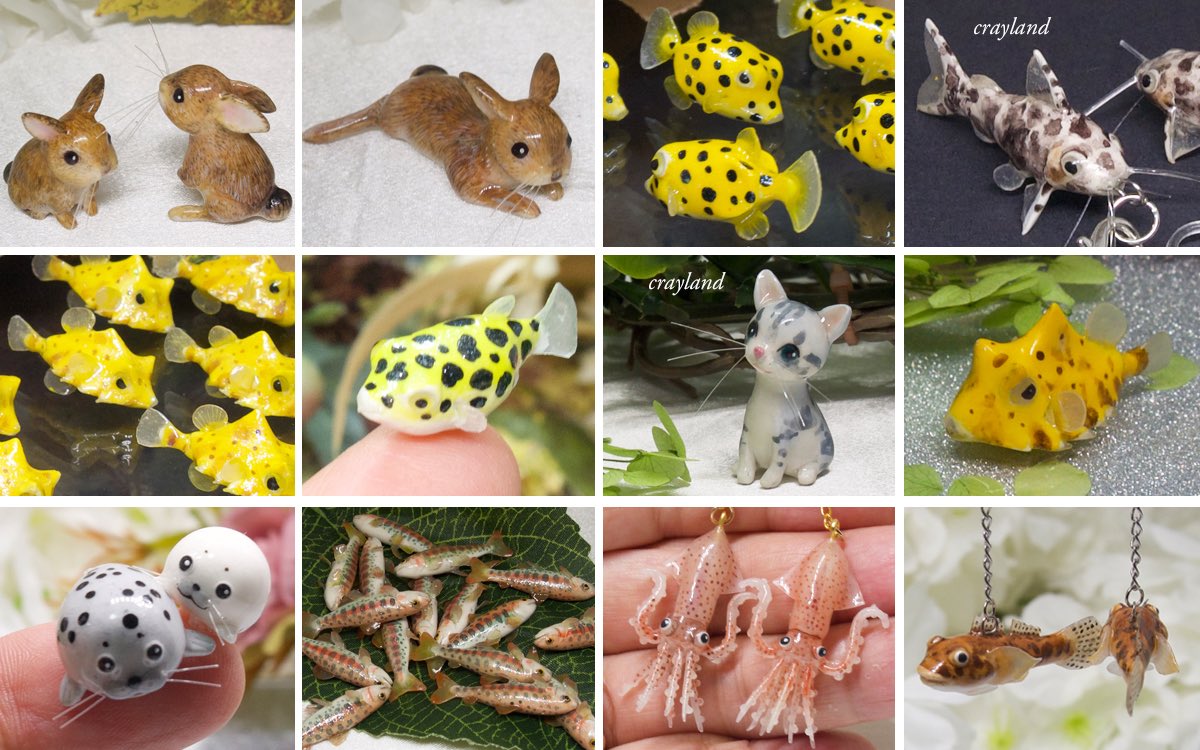 今年もたくさんの粘土細工作品を制作させて頂きました。来年も自分では思いつかない様なオーダーを頂くこともあるかと思いますが、楽しんで制作したいと思っていますのでよろしくお願いします🙇
minne.com/@nipring10
creema.jp/c/ysuna
crayland.booth.pm