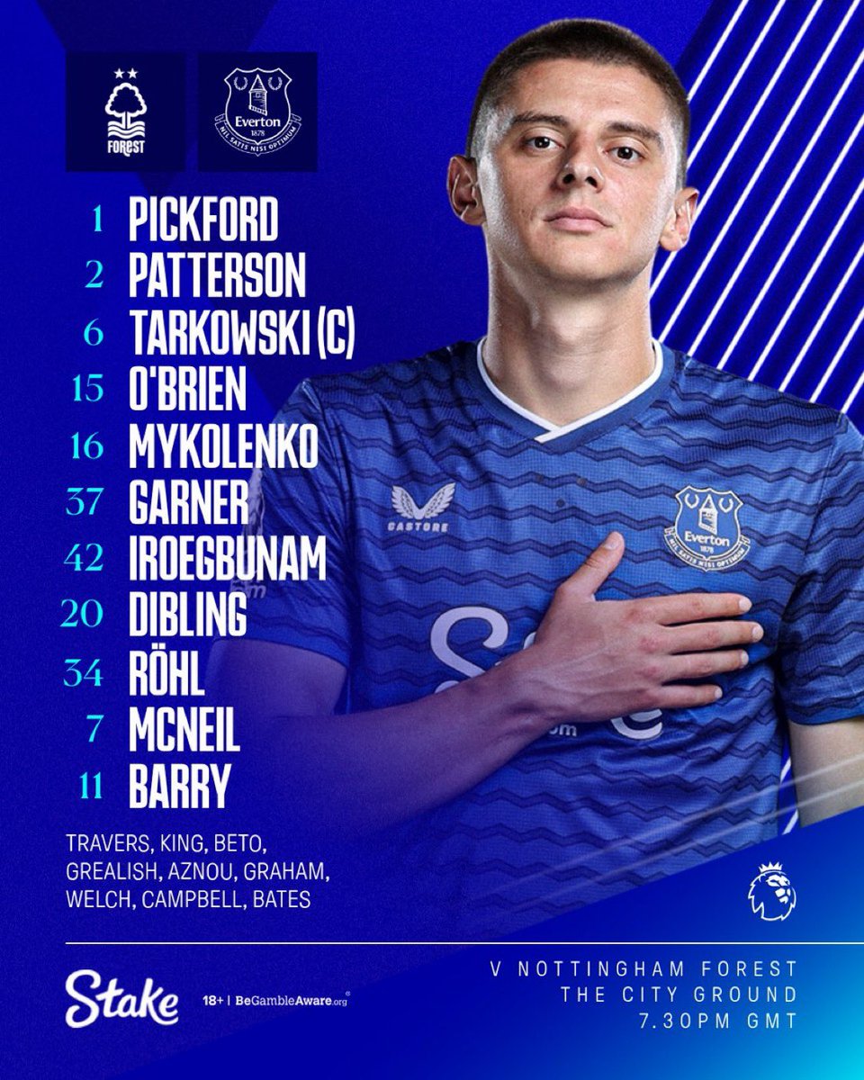 EvertonNewsFeed's tweet image. 🚨The team that starts for Everton tonight against Nottingham Forest. Thoughts on the team? #COYB