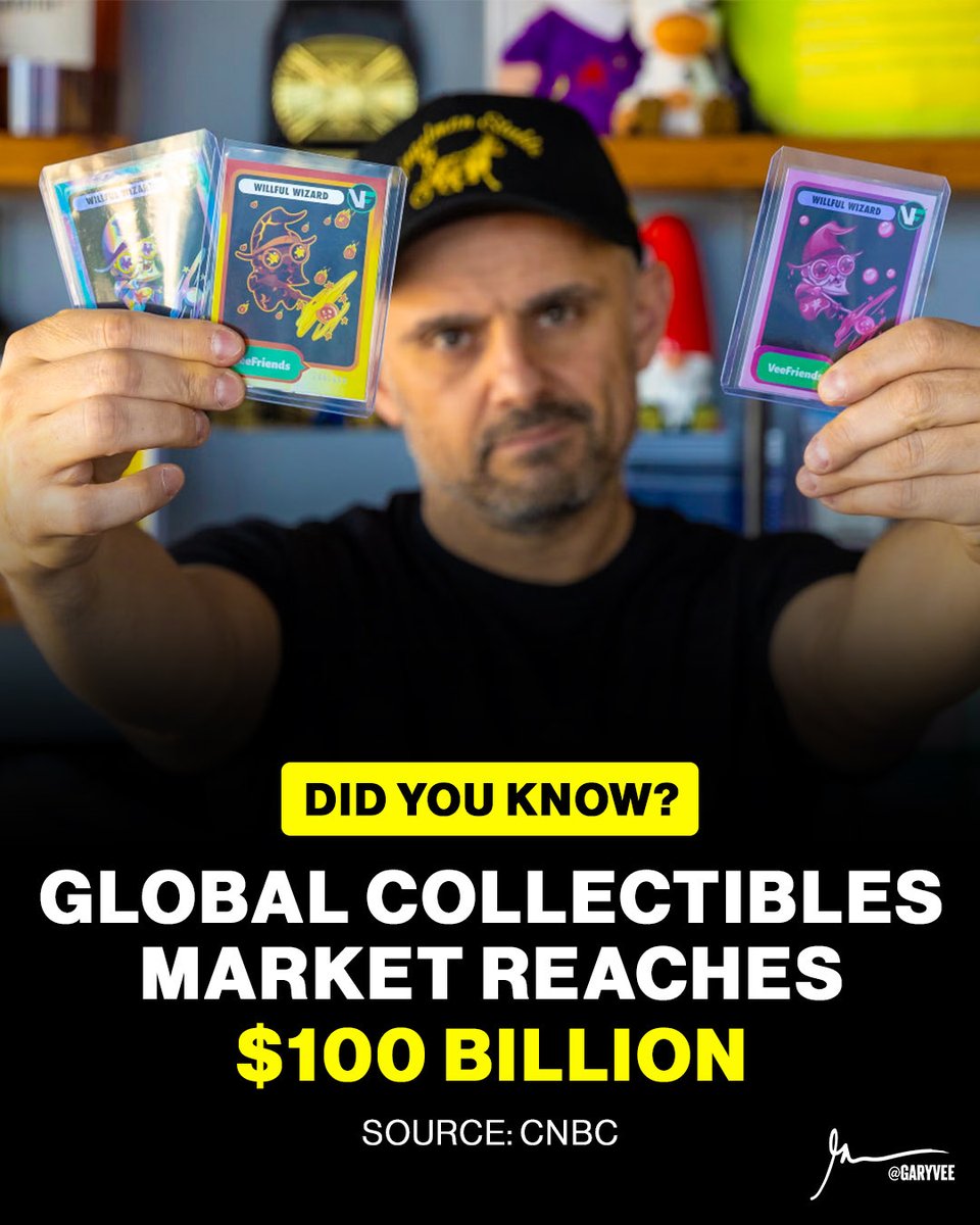 garyvee's tweet image. I feel a lot of you actually loved collecting as a kid or are intrigued by collectibles, but I’ve been hesitant to jump in or invest because they can be highly volatile and they go up and down and some things are fads, which are all true …..but if you give yourself 5 to 10 hours