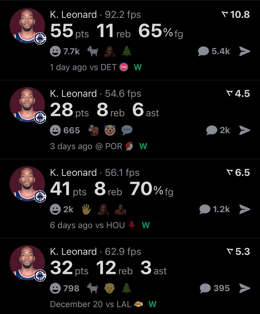 dibbyla's tweet photo. Kawhis averaging 40 over his last 4 games which were all wins against good teams. He’s washed right? https://t.co/LpZwEuoo5R