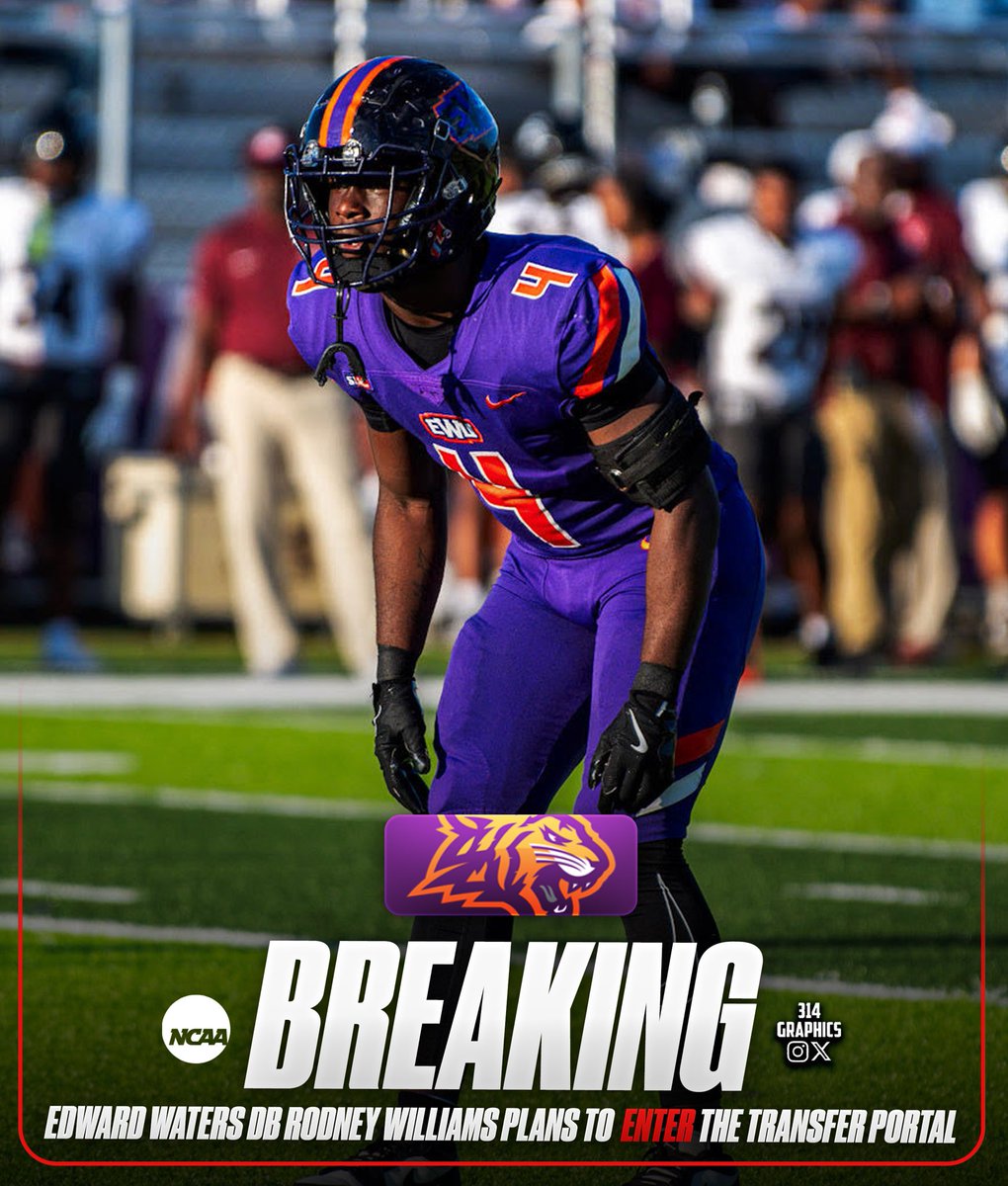 314Graphics's tweet image. BREAKING: Edward Waters DB Rodney Williams plans to enter the NCAA Transfer Portal, he tells me.
•
The 5’10”, 180-lb junior totaled 54 tackles, 8.5 TFLs, and 3.0 sacks this season for the Tigers. He will have 1 years of eligibility remaining.
•
Where’s next for the Coconut…