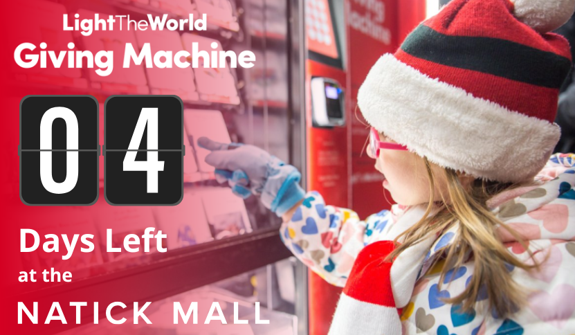 givingmachineb's tweet photo. Only 4 days left to visit the #GivingMachineBoston at @NatickMall! With kids off school, make your mall trip count—with items starting at just $5. Make a meaningful family memories while making a difference. #FamilyGiving #FamilyActivities #MakeADifference #GiveBack https://t.co/6Jj9oLvbjn