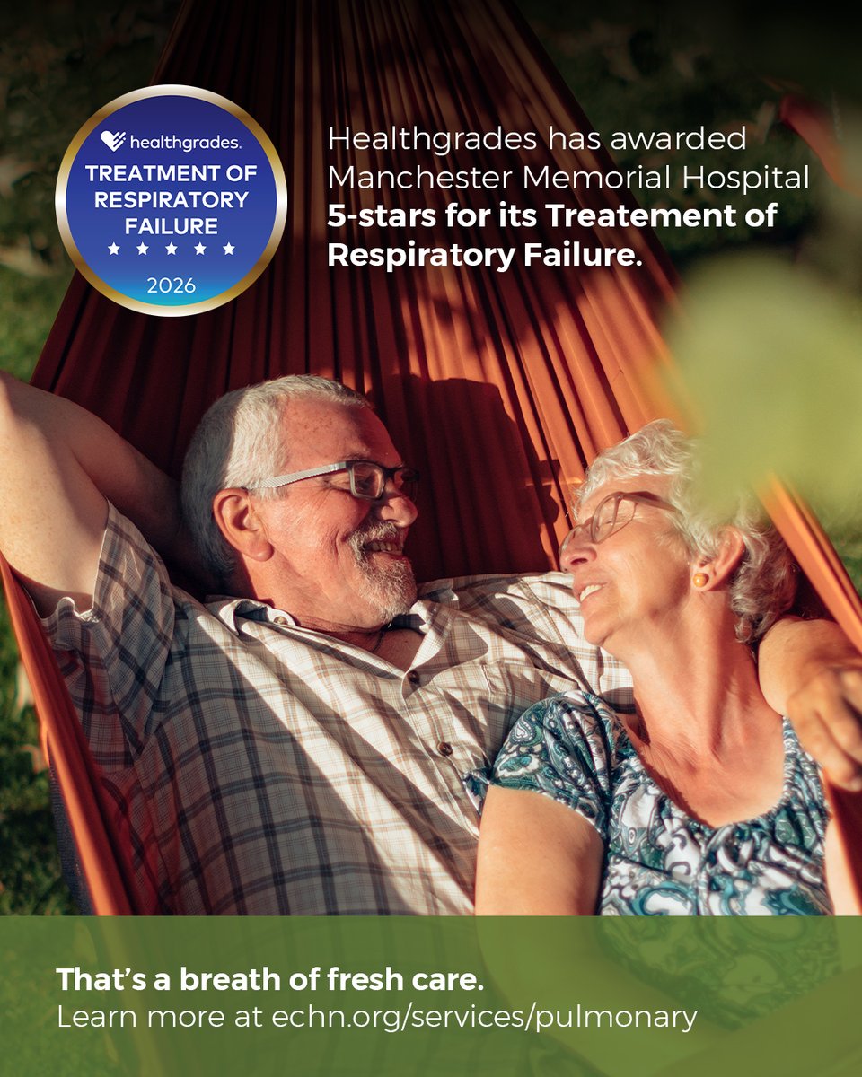 We’re proud to share that Manchester Memorial Hospital has earned a 5-Star rating from Healthgrades for the Treatment of Respiratory Failure. 
Learn more about our pulmonary services: ow.ly/MOex50Xyar5

#ECHNHealthcare #EasternCTHealth #ECHNCommunityCare #PMH