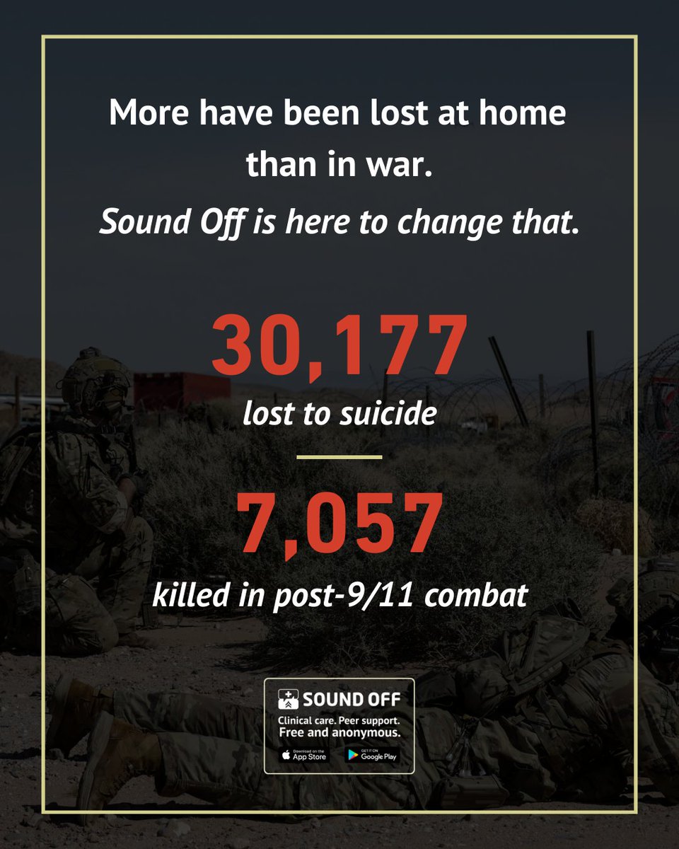 30,177 Veterans lost to suicide since 9/11. 
Join us at Sound Off to help break the cycle. Learn more: sound-off.com 
#SoundOff #VeteranSupport #EndVeteranSuicide #MentalHealth #SuicidePrevention #ServiceMembers #VeteranWellness #InvisibleWounds #BreakTheSilence