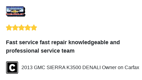 elkinschevy's tweet photo. We just received a great review on Carfax. Thank you 2013 GMC SIERRA K3500 DENALI Owner! https://t.co/tnnr3aFtjB