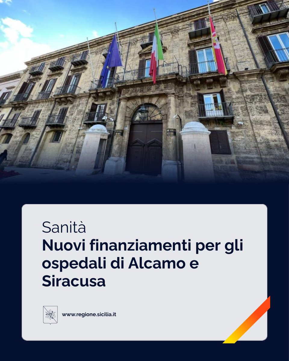 Regione_Sicilia's tweet photo. 🏥 Risorse aggiuntive per i nuovi ospedali di #Alcamo e #Siracusa. La giunta regionale, su proposta dell'assessore alla #Salute Daniela Faraoni, ha approvato lo stanziamento di fondi integrativi per assicurare la piena copertura finanziaria.
Leggi 🔗 https://t.co/Rq0VXQ0VNr https://t.co/XQf5oJPwJb