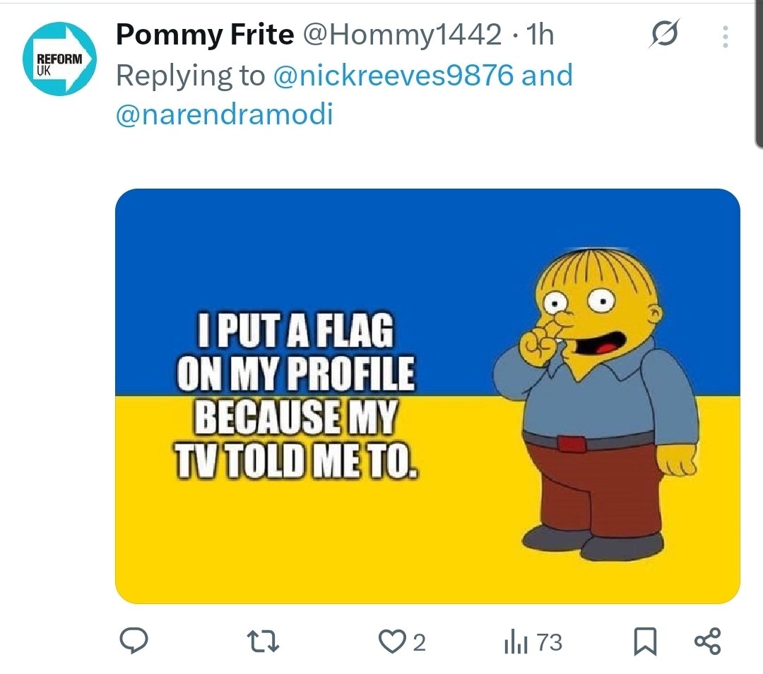 A silly little troll reminds us that Reform UK is a tool of Russian interference in British politics.