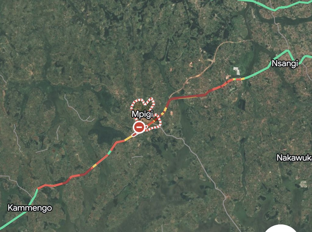 assempebwa's tweet photo. 👇🏿#MPIGI NOW CLEAR!  Situation BEFORE [red] and Situation NOW [Green]— according to Google Maps but also as confirmed by the Traffic Police.

Goes to show traffic flow is now flowing steadily along the Mpigi area. You may proceed with your journey for those that had second thoughts!

Thank you Uganda Police for a speedy, coordinated response !

@MoWT_Uganda