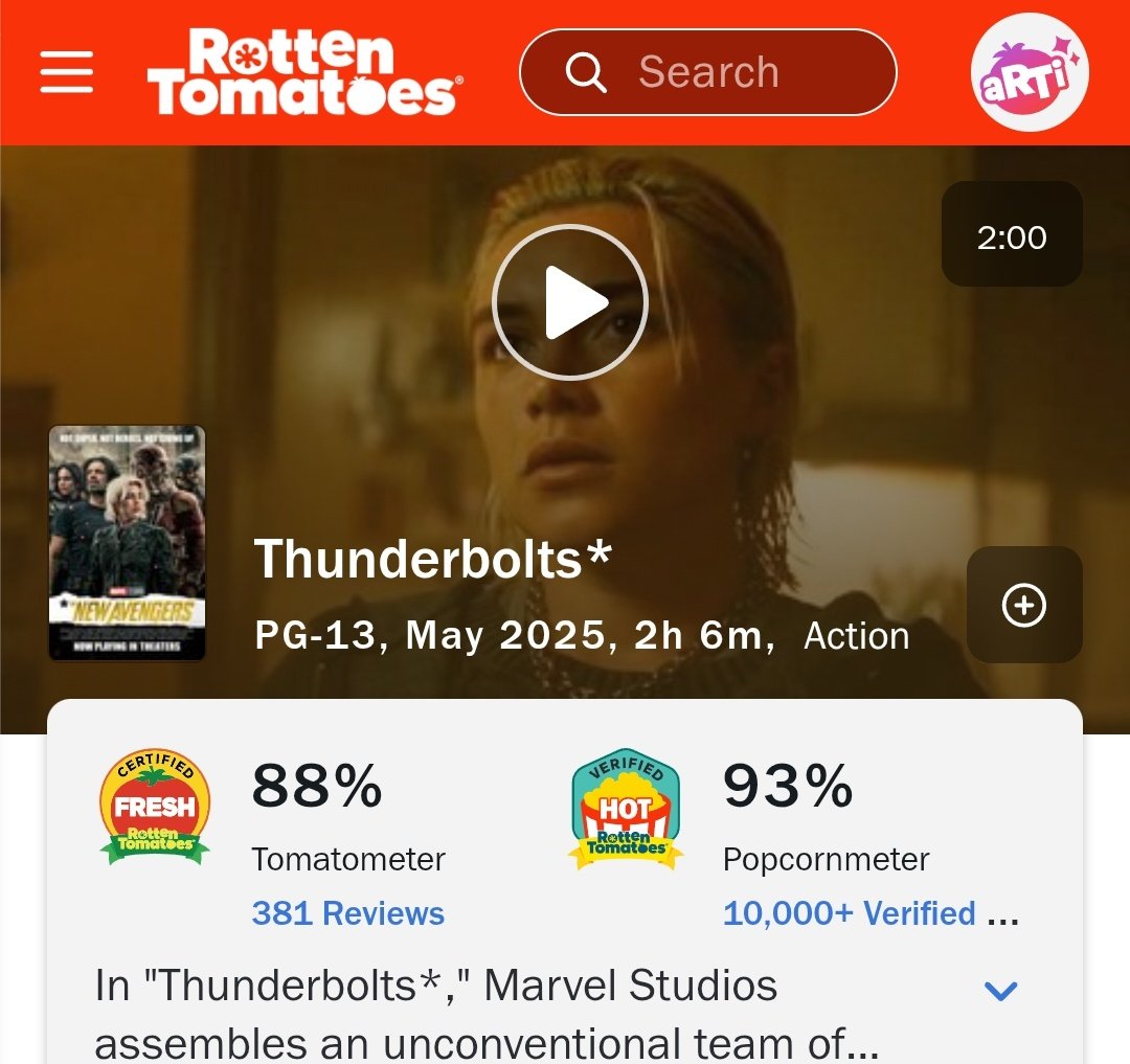 MarvelsContent's tweet image. ‘THUNDERBOLTS*’ ends 2025 as the most critically acclaimed comic-book movie of the year.