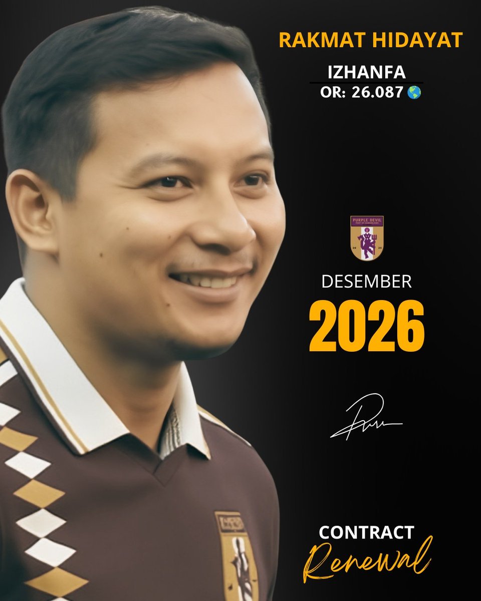 purpledeviltim's tweet photo. Contract Renewal โ
๏ธ
Per hari ini, manajemen Purple Devil resmi memperpanjang kerja sama dengan pemain kami @hidayat1325 hingga Desember tahun 2026.
๐๐
#brfi #purpledevil #FPLCommunity https://t.co/d16TKmOnva