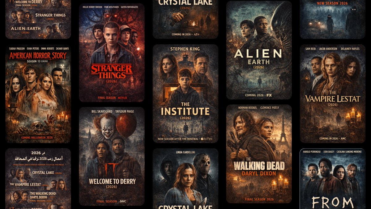 DIGITAL_ARABIC's tweet photo. 😱 أفضل 10 مسلسلات رعب 2026 حديثة
القائمة التي تبحث عنها وصلت! 🤩🎬
اكتشف أقوى وأشهر مسلسلات الرعب لعام 2026 الآن 👇
👉 [https://t.co/Z6uB2vTHGV]
#Horror2026 #مسلسلات_رعب_2026 #BestHorrorSeries #Netflix #HBO https://t.co/q089LOVCiR
