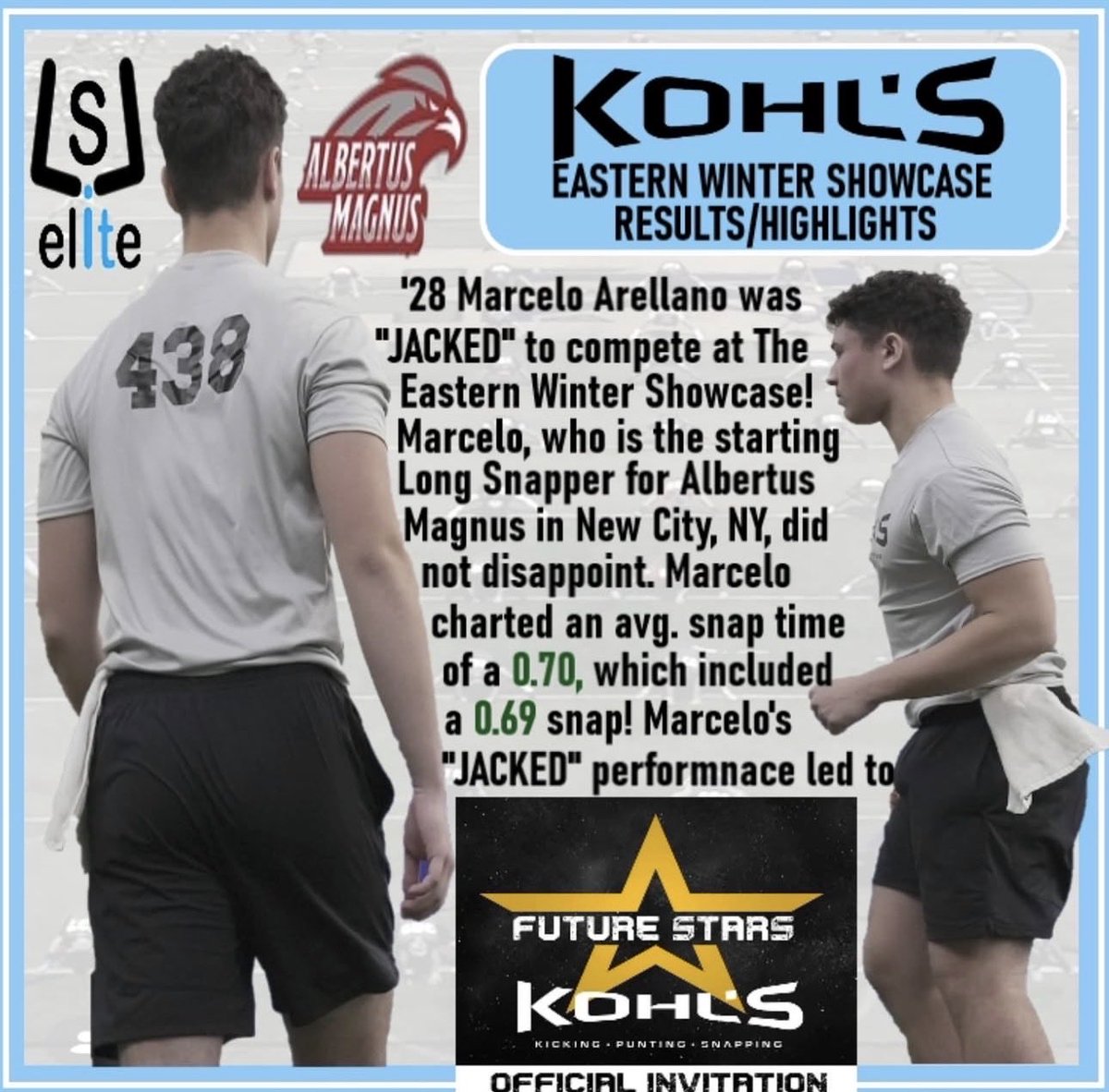 LSLELITE's tweet photo. At LSL ELITE Boot Camp 10 in December, @MarceloAre31 earned the nickname from LSP "THE NINJA". He sneaked up on our stacked '28 class and is killing it. At the @KohlsSnapping Eastern Winter Showcase, he had a GREAT avg. snap time of 0.70 which led to his "Future Stars" invite! https://t.co/jUPyCPAcDG