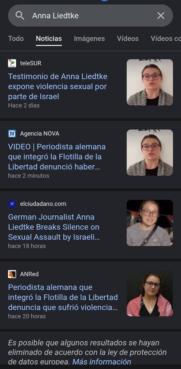 DaniMayakovski's tweet image. Si buscas el nombre de Anna Liedtke, apenas aparecen 4 resultados denunciando la violación que sufrió a manos de "Israel", ni un solo medio le ha dado voz.

Ante el silencio mediático, habrá que denunciarlo una y mil veces, para que el abuso sexual contra Anna no quedé silenciado