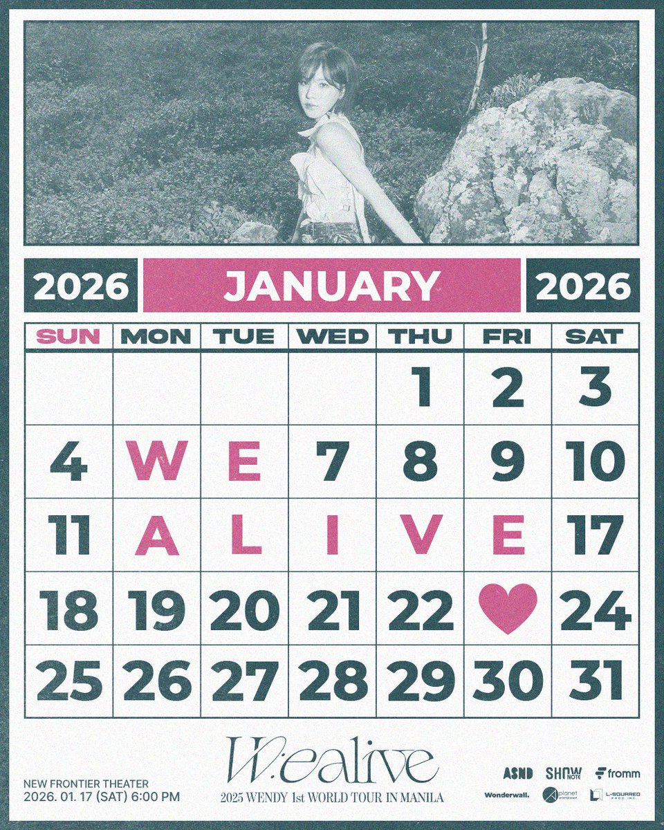 LSquaredProdPH's tweet photo. 2025 𝐖𝐄𝐍𝐃𝐘 1𝐬𝐭 𝐖𝐎𝐑𝐋𝐃 𝐓𝐎𝐔𝐑 <𝐖:𝐄𝐀𝐋𝐈𝐕𝐄> 𝐈𝐍 𝐌𝐀𝐍𝐈𝐋𝐀

2025 gave us WENDY, and 2026 will keep us WENDY-ful.

📍New Frontier Theater | January 17, 2026
🎟 https://t.co/h6gYS5XChD

#WENDY #웬디
#WEALIVE
#WENDY_WORLDTOUR
#LSquaredProdPH https://t.co/fNnqVm1n5e
