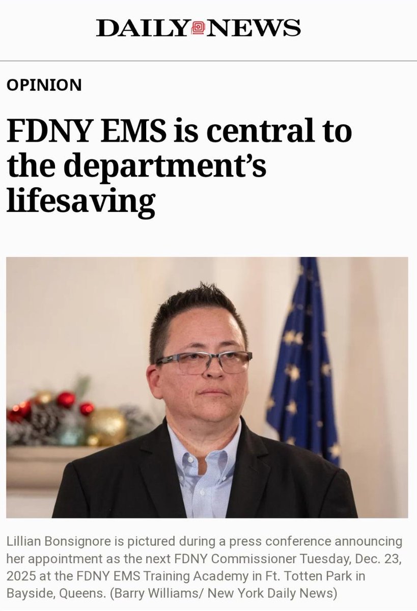 By appointing Lillian Bonsignore to run the legendary FDNY—a four-star chief with 30 years on the job—Mayor-elect <a href="/ZohranKMamdani/">Zohran Kwame Mamdani</a> is making clear that experience matters and sending an unmistakable message that there will be no second-class first responders in NYC. Heroes all.