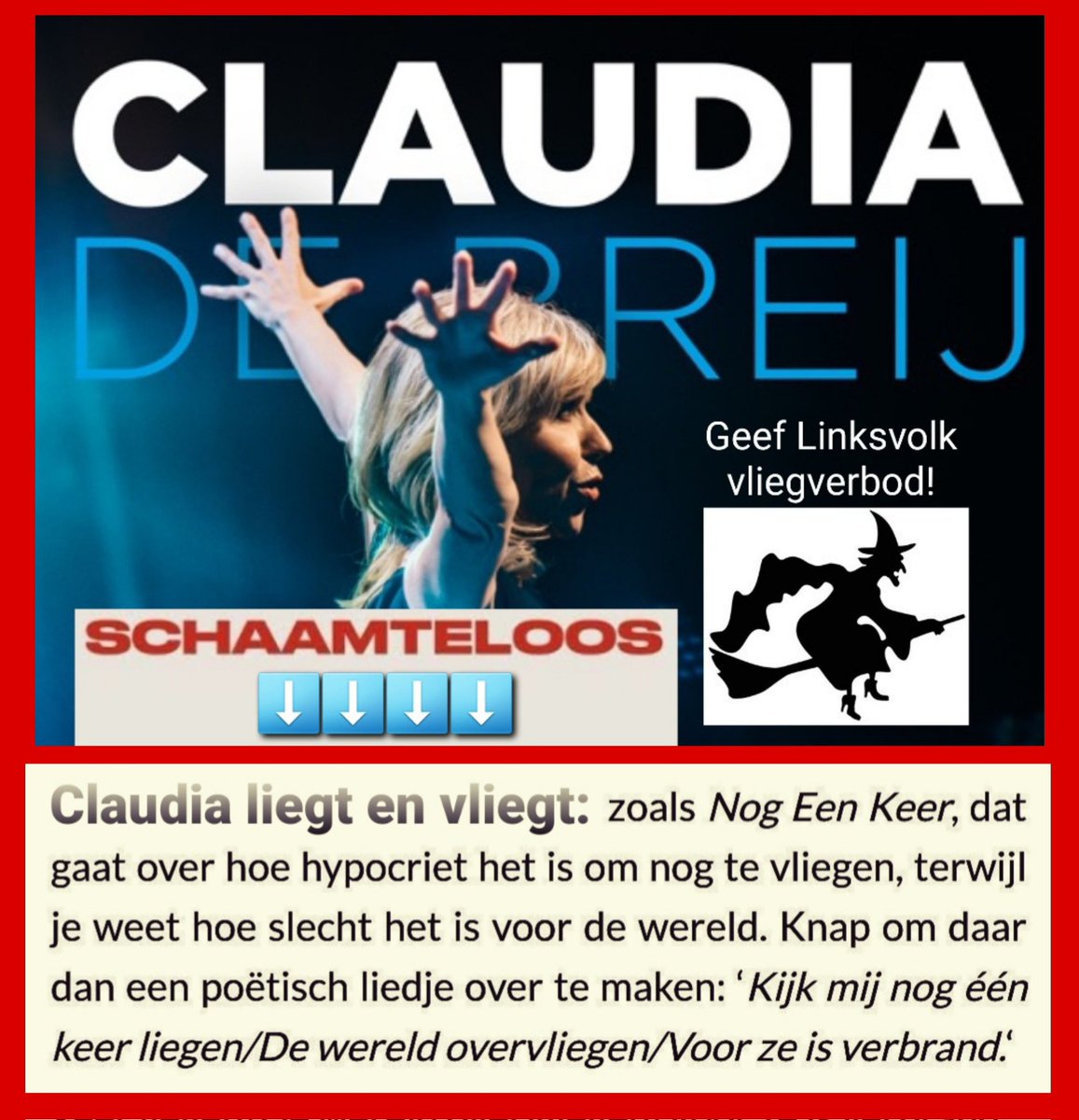 TonyHellings's tweet photo. Überlinkse klimaattroela Claudia de #Breij vliegt NOG STEEDS de hele Wereld over en denkt dat als ze er een 'liedeke' over maakt, ze minder hypocriet over komt. Nou nee Claudia. Net als je 'vrind' Dolf 'skelet' Jansen, en as. Premier Jetten, mega #hypocriet! https://t.co/kygXiEAkFg