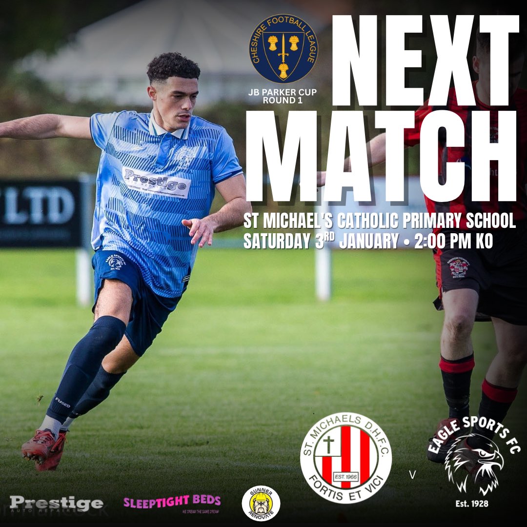 ⚽️ 𝗡𝗘𝗫𝗧 𝗨𝗣 ⚽️

🆚 <a href="/StMichaelsDHFC/">St. Michaels DHFC</a> 

📆 Saturday 3rd January
🏟St Michael’s Primary School, WA8 8TD
⏰ 2PM Kick Off
🏆 <a href="/CheshireFL/">Cheshire Football League ⚽️</a> JB Parker Cup - R1

#UpTheGulls 🦅
