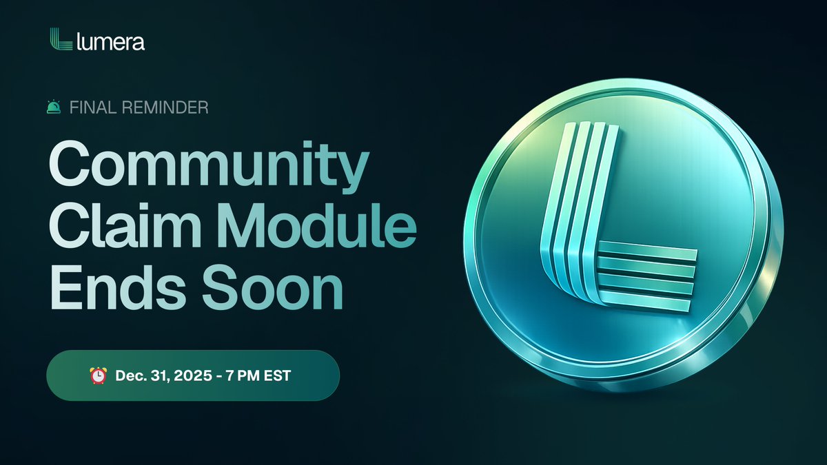 lumera's tweet image. Final Reminder for the Lumera community ⏰

The Claim Module closes on December 31, 2025.

If you haven’t claimed your allocation yet, this is your final window to do so.

Make sure your wallet is connected and your claim is completed before the deadline.