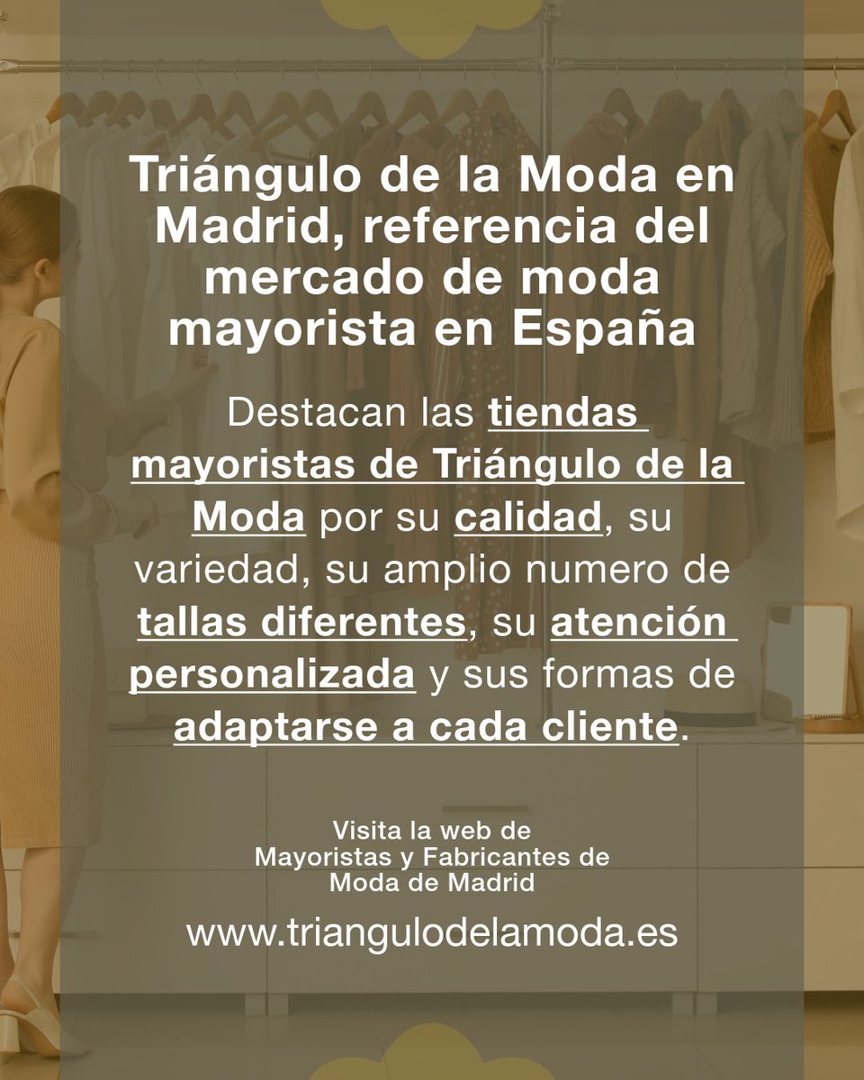 TrianguloModaM's tweet image. Triángulo de la Moda en Madrid, referencia del mercado de #moda mayorista en España para tiendas nacionales y en el extranjero. #Fabricantes y #mayoristas. #Madrid
Visita nuestra web para saber más.