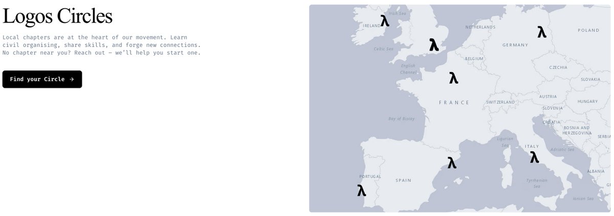 <a href="/jarradhope_/">Jarrad Hope λ</a> <a href="/ethereum/">Ethereum</a> <a href="/Logos_network/">Logos</a> <a href="/deca12x/">deca</a> <a href="/urbeEth/">urbe.eth 🐺</a> <a href="/vpavlin/">Václav Pavlín | λ</a> <a href="/ETHRome/">ETHRome 🇮🇹</a> 3/ Logos Circles are one of the best IRL initiatives we have seen in crypto so far:
✅ Local 
✅ decentralized
✅ community-run 

logos.co/logos-circles are designed to discuss challenges and ideate solutions to real problems within your local community.

Join the next circle /