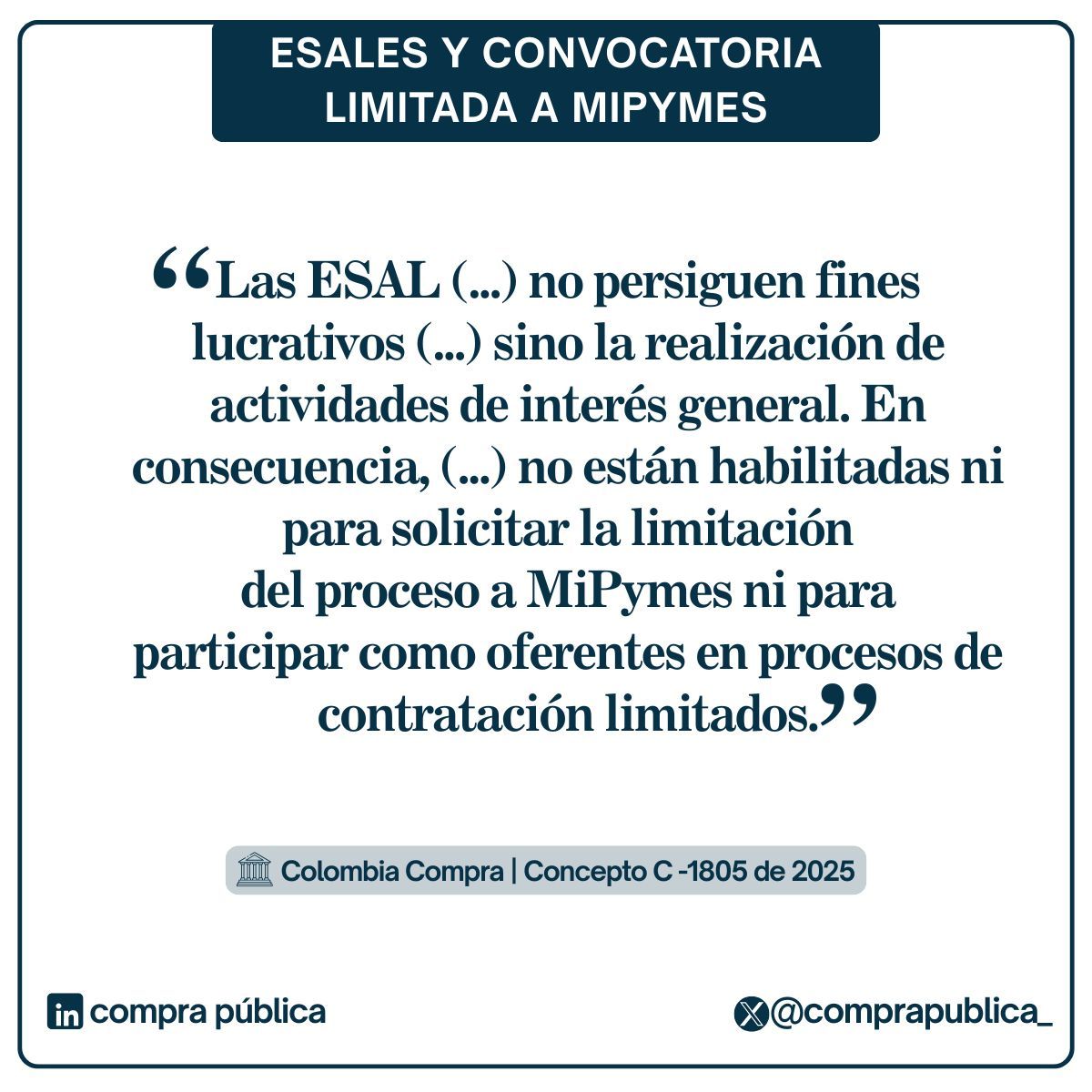 comprapublica_'s tweet photo. 🏭¿Puede una entidad sin ánimo de lucro (ESAL) participar en un proceso de contratación limitado a MIPYMES?

Colombia Compra: No es posible

Descarga aquí 👇
https://t.co/c3M7jyFN9R https://t.co/MjpJ3Bw0us