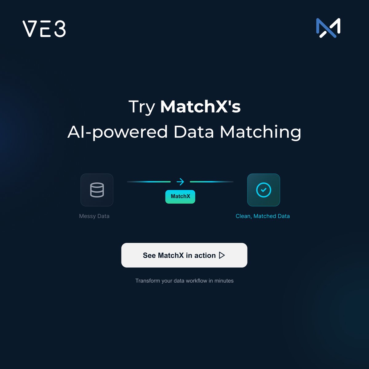 MatchX_ve3's tweet photo. When your data matches, everything moves faster. MatchX finds connections others miss โ fuzzy matches, probable links, even document-to-data relationships.
๐Try MatchX: https://t.co/Dztsn15DKd
#data #fuzzy #datamatching #ai #dataquality #aireadydata https://t.co/tVXJ1KWHNe