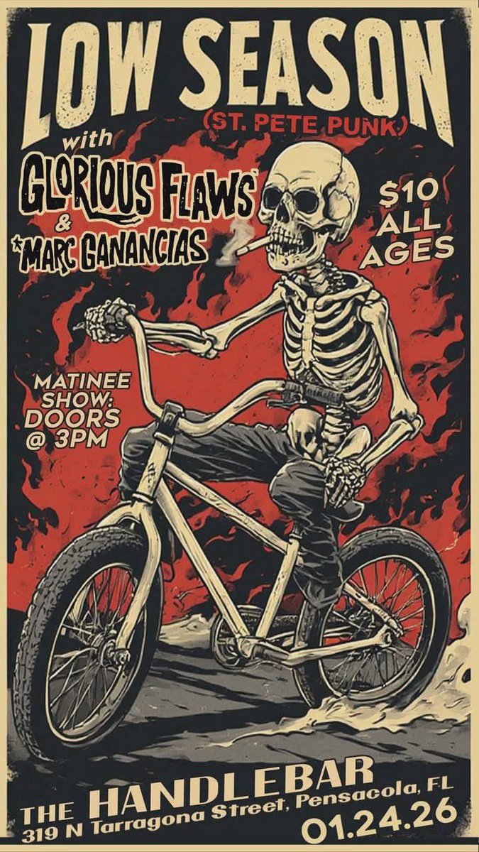 Next show 1/24/2026 at The Handlebar in Pensacola with The Glorious Flaws and Marc Ganancias! facebook.com/events/s/matin…