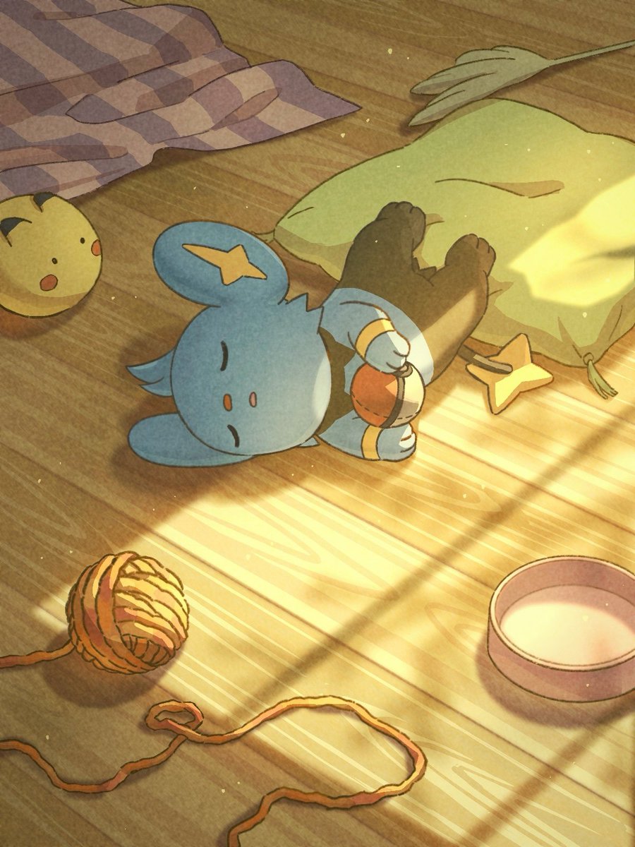 Ilustración oficial de Pokémon Sleep de un Shinx que se salió de su camita mientras dormía 😴