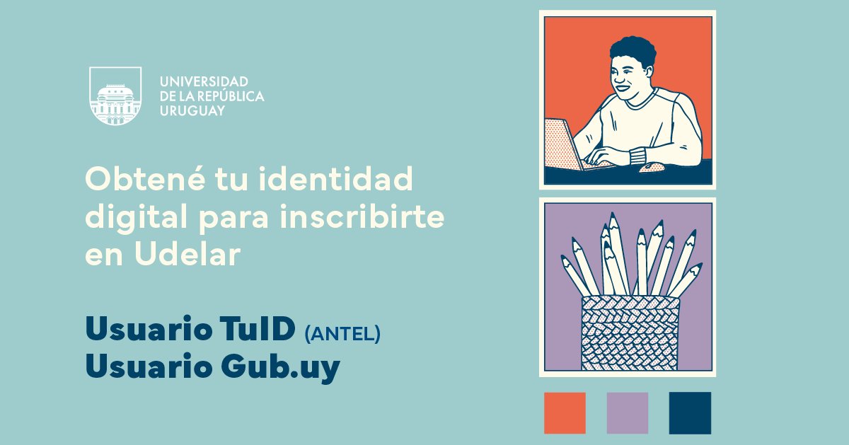 📝¡Preparate para ingresar a la #Udelar!

🧑‍💻 Para inscribirte será necesario que obtengas una Identidad Digital gratuita. Podés acceder por estas vías:
🔹Usuario GUB.UY
🔹Usuario TuID (Antel)
🔹Usuario Udelar

ℹ️ Informate ya en: udelar.edu.uy/ingresos/inscr…