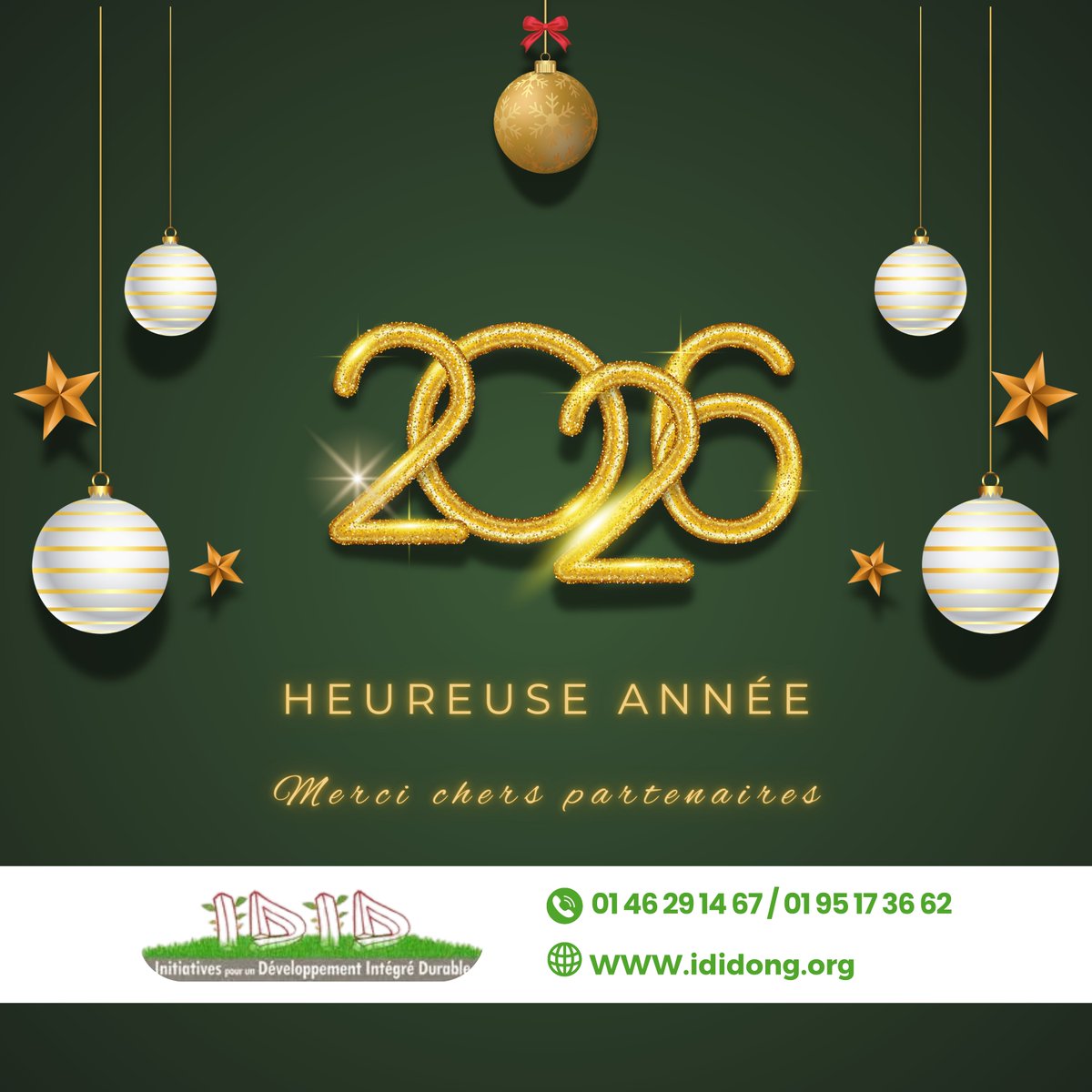 #IDID #ONG vous souhaite santé, prospérité et succès. Merci à nos partenaires et abonnés pour votre confiance.Ensemble, construisons un avenir durable et inclusif.
<a href="/Geres_en/">Geres</a>  <a href="/AFD_France/">Agence Française de #Développement (AFD) 🇫🇷 🇪🇺</a>  <a href="/CusoIntl/">Cuso International</a> @CAREBeninTogo <a href="/FondationRaja/">Fondation RAJA - Danièle Marcovici</a> @DevCanada_CFLI
#BonneAnnée2026