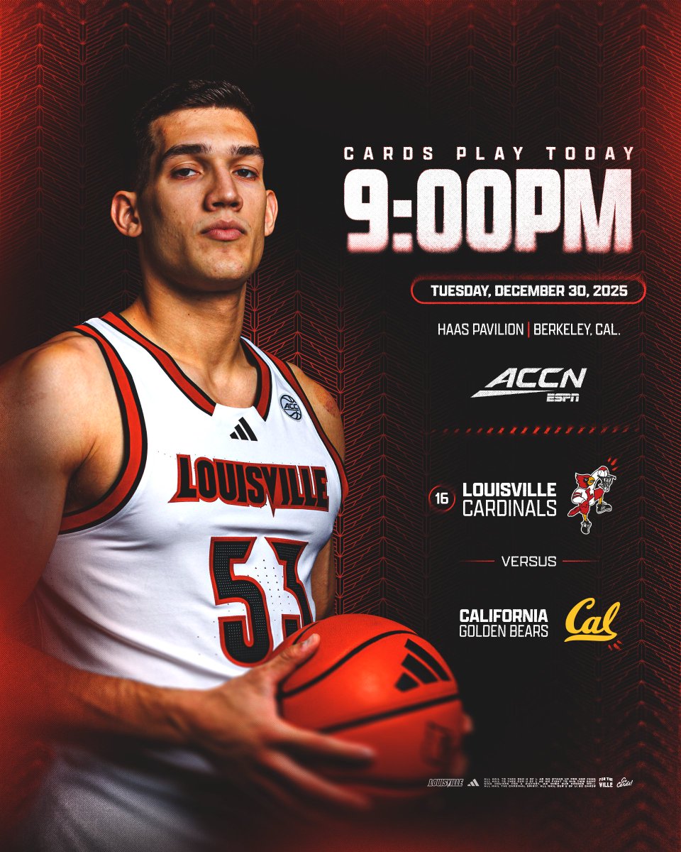 LouisvilleMBB's tweet image. Did you miss us? 

🆚 Cal
📍 Haas Pavilion
🕘 9 p.m. ET
📺 ACC Network
💻 uofl.me/MBB13Watch
📊 uofl.me/LouisvilleStats
📻 @939TheVille 

#GoCards