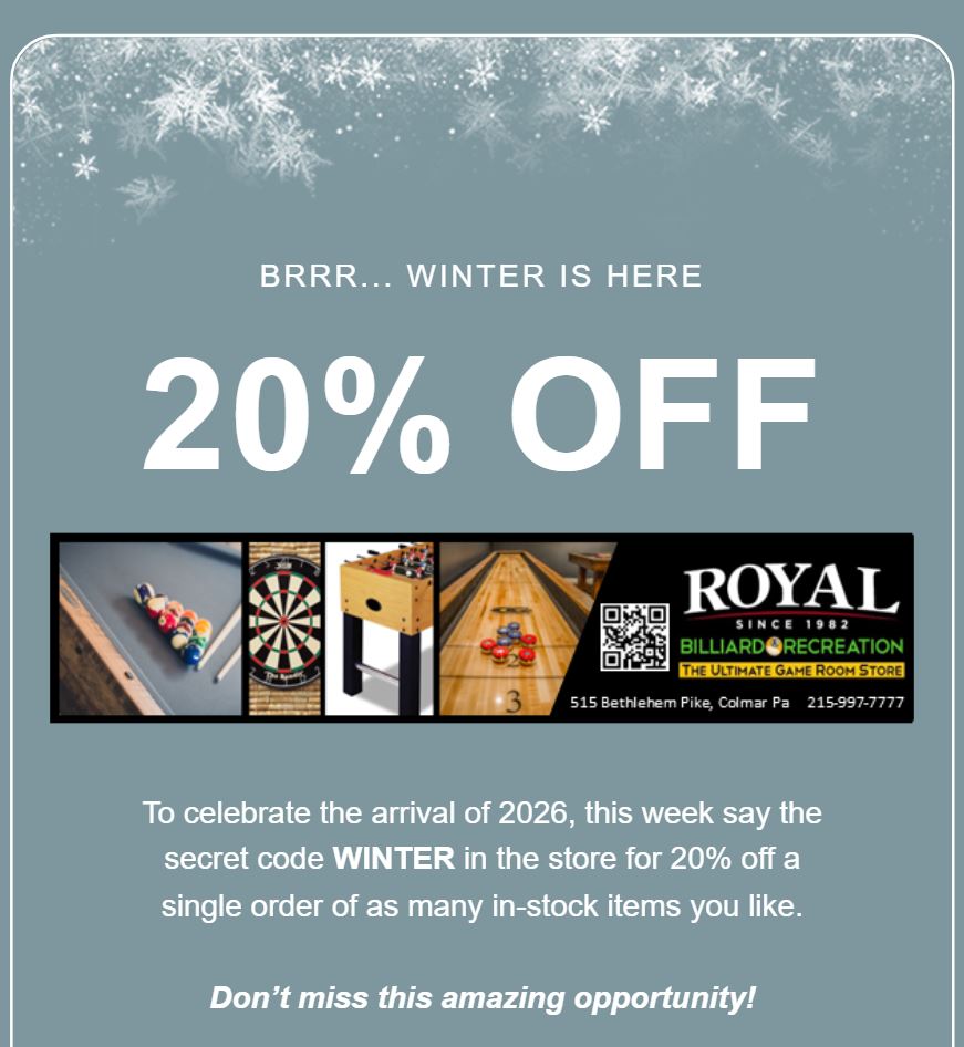 Happy New Year!  Save 20%! - mailchi.mp/royalbilliard/…