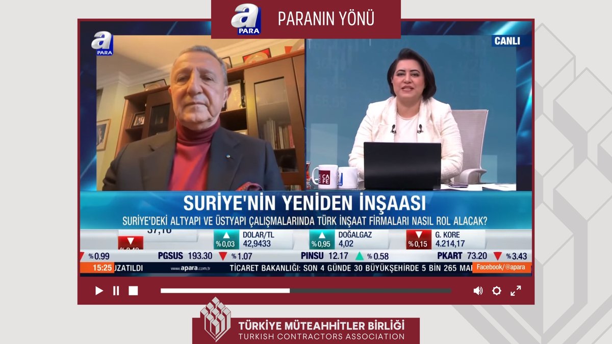 Başkanımız M. Erdal Eren, A Para TV’de Özlem Doğaner'in sunduğu “Paranın Yönü” programında inşaat sektörüne dair değerlendirmelerde bulundu.

Programı YouTube kanalımızdan ve aşağıdaki link üzerinden izleyebilirsiniz.
youtu.be/gCYa7o79E1g

<a href="/apara_tv/">A Para</a> 
<a href="/ozlemdoganer/">Özlem Doğaner</a>