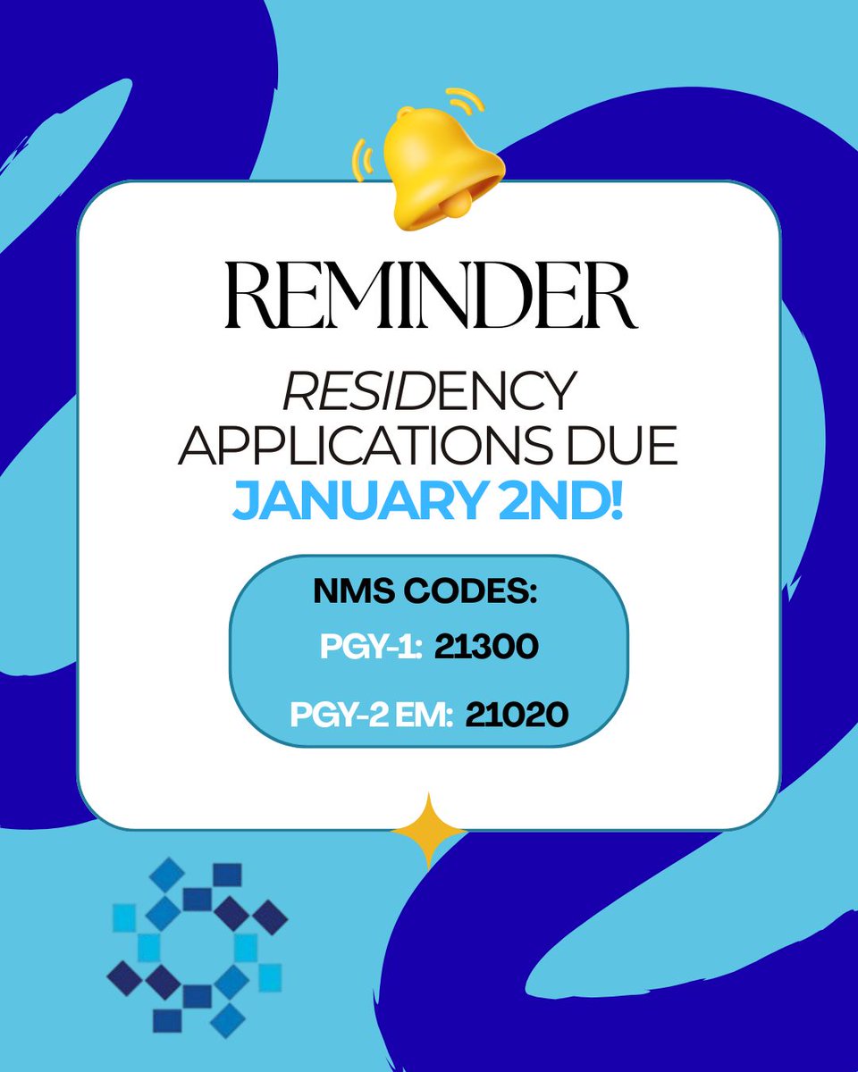 ⏰ Reminder: Applications for both our PGY-1 and PGY-2 Emergency Medicine pharmacy residency programs are due this Friday, January 2nd, 2026! ⏰ 

#pharmacyresidency #pharmacyresident #ashp