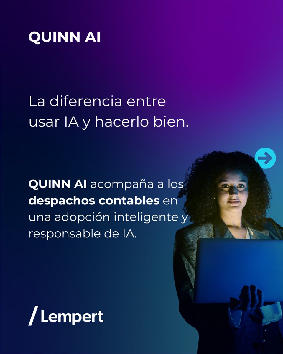 LEMPERTsa's tweet photo. La IA en los despachos contables solo genera valor cuando se implementa con criterio y foco en los procesos.
 𝗤𝗨𝗜𝗡𝗡 𝗔𝗜 acompaña una adopción estratégica, segura y sostenible.
Más info: https://t.co/rFaDODBeDj https://t.co/vYWqdW7t7q