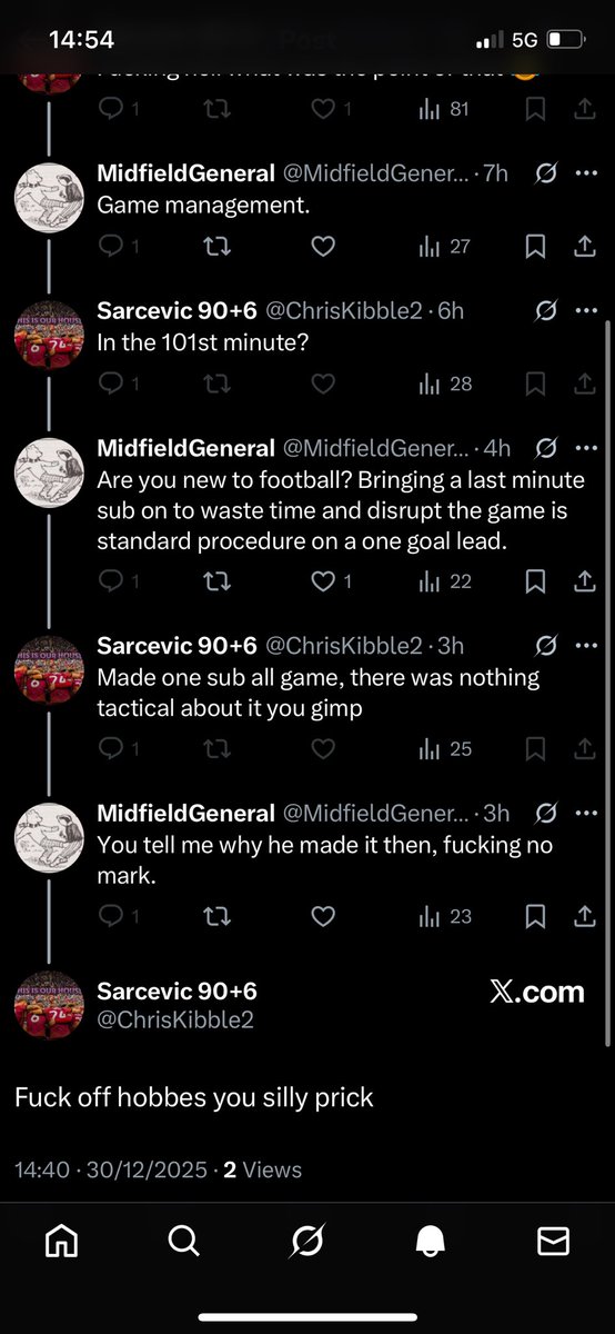 MidfieldGenera2's tweet image. Calls me a prick then blocks me simply because he doesn’t understand association football. Sad sack should spend more time learning about the game rather than arguing with strangers on the internet and having “Sarcevic 90+6” as his username #bcafc