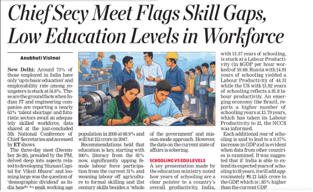 vinyloka's tweet photo. @EconomicTimes  article on low education &amp; skills is a wake‑up call. When 73% of youth have only basic schooling, “demographic dividend” is just a slogan. Time to fix govt schooling, pathways to skills, and align training with real jobs https://t.co/RjAVm4raoh
