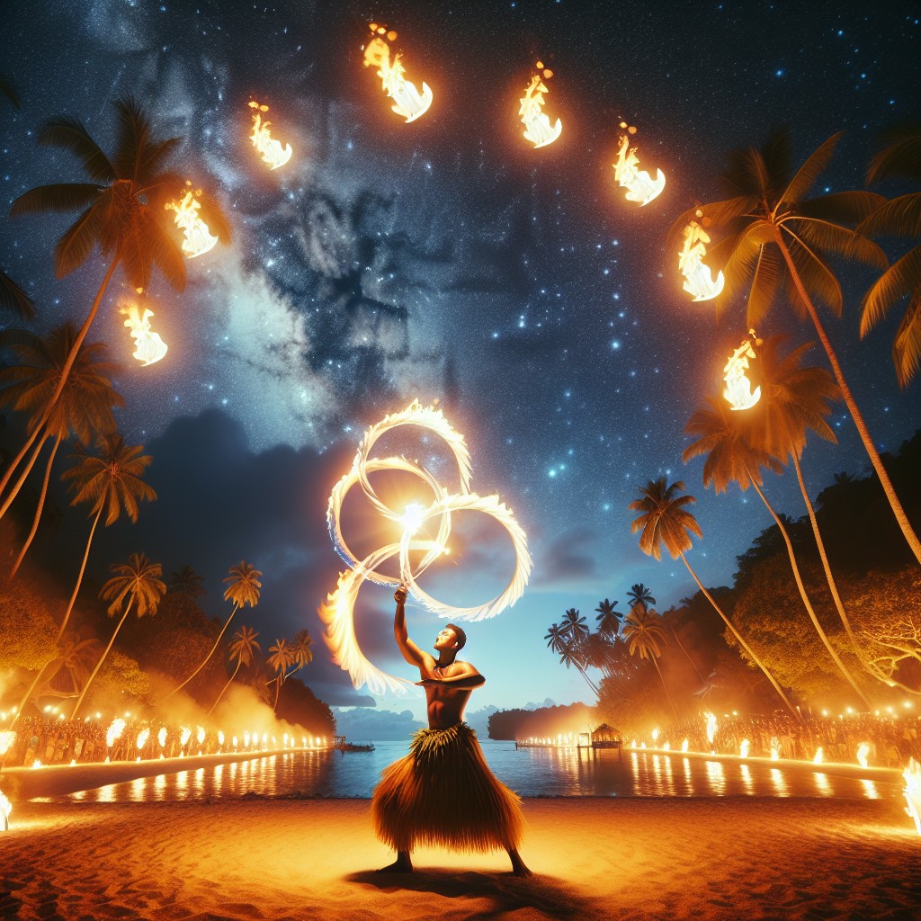 La danse du feu est une tradition culturelle polynésienne où les artistes jonglent avec des torches enflammées, créant des spectacles visuels captivants.