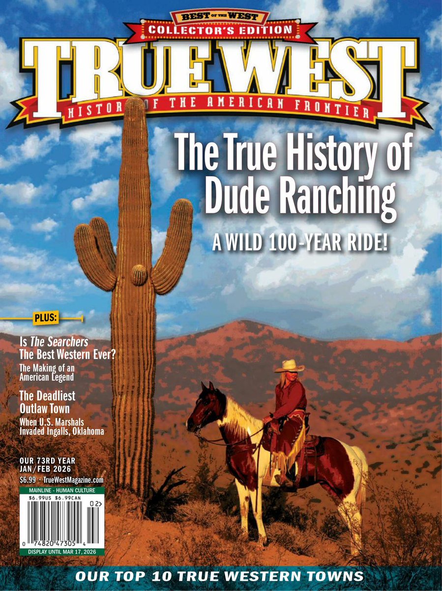 WriterLynnD's tweet photo. Thanks, True West Magazine and Bob Boze Bell for publishing an excerpt from my chapter in the new book "100 Years of Dude Ranching" in the Jan/Feb 2026 issue! https://t.co/uXI087kkq2