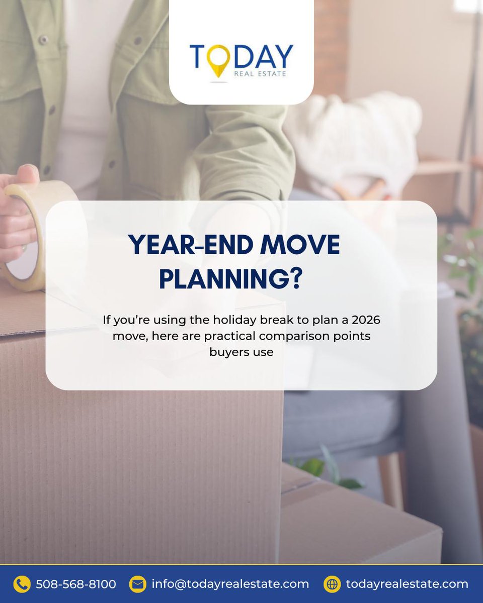 todayre's tweet image. Using the holiday break to plan a 2026 move? 

Buyers often compare towns by housing style, commute, walkability, and long-term costs—not just price.

📩 Message us and we’ll help you narrow your options. ⁣
⁣
#RelocationPlanning #HomeBuyingTips #NewEnglandHomes